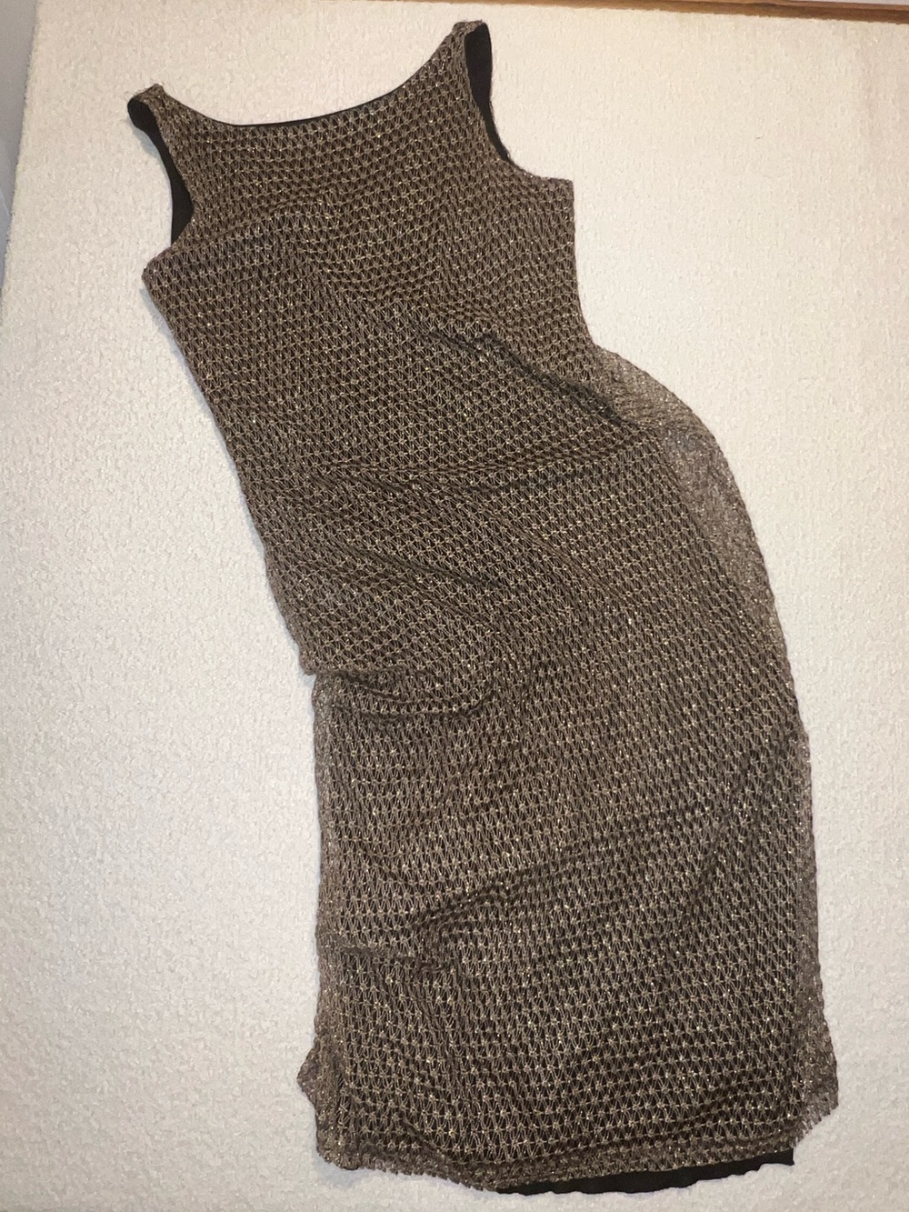 Vintage Alyn Paige Gold Mesh Overlay Sleeveless Knit Maxi Dress 13/14